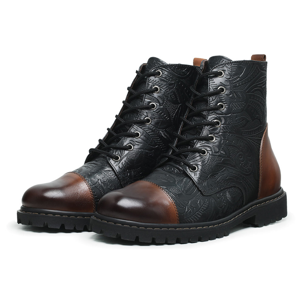 Black Shelby Tooled Leather Cap Toe Boots