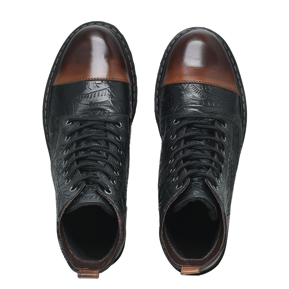 Black Shelby Tooled Leather Cap Toe Boots