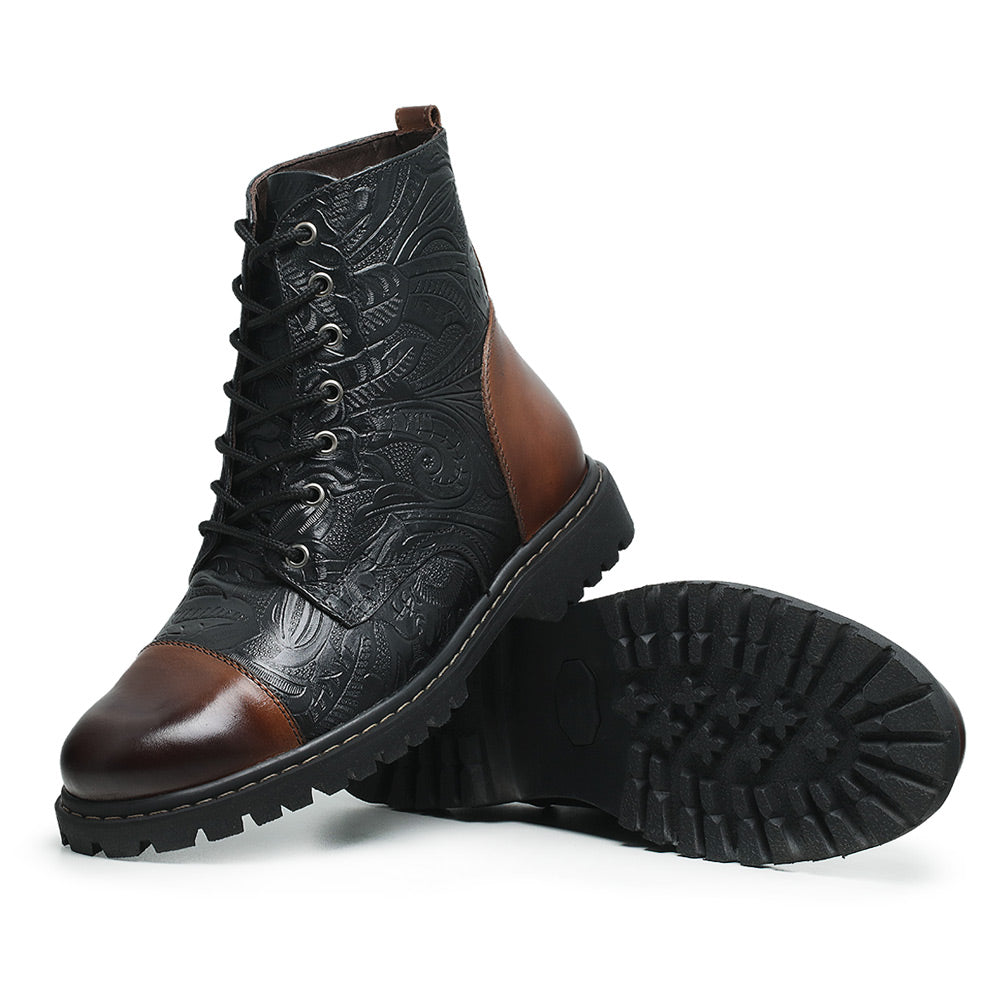Black Shelby Tooled Leather Cap Toe Boots