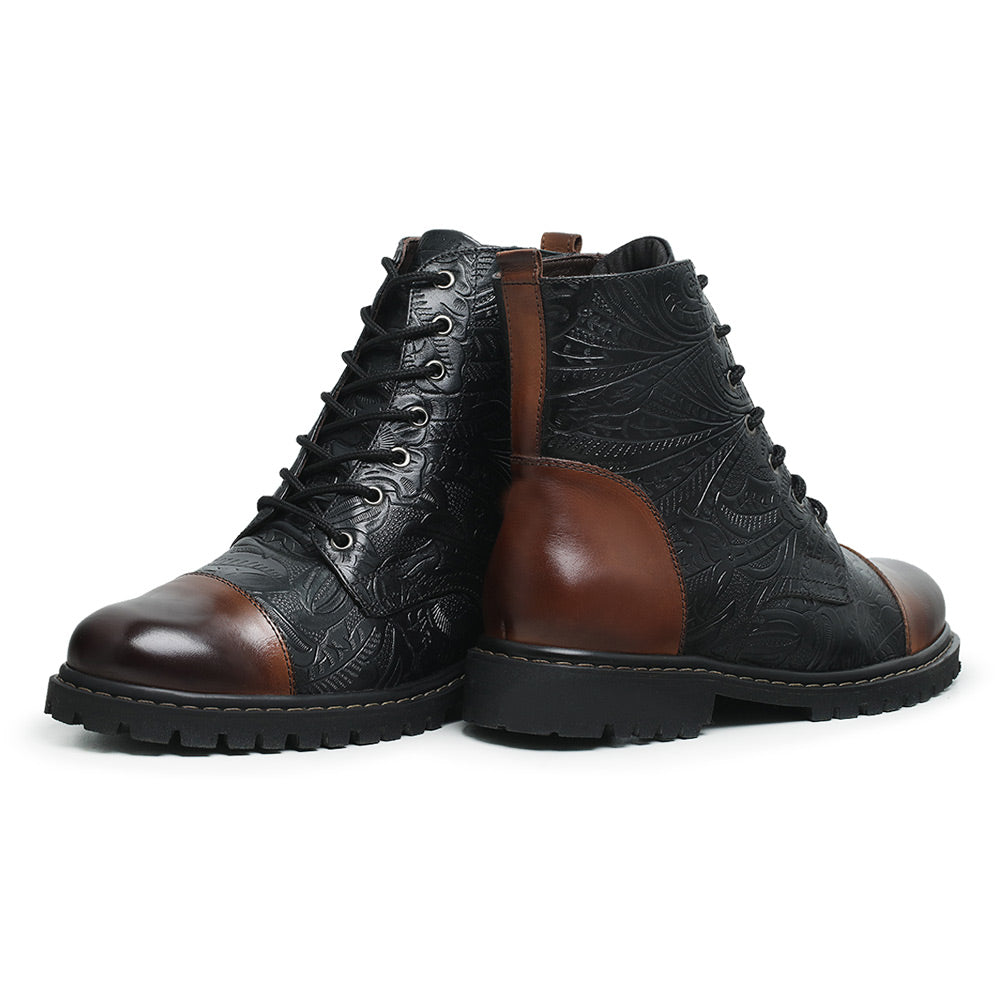 Black Shelby Tooled Leather Cap Toe Boots