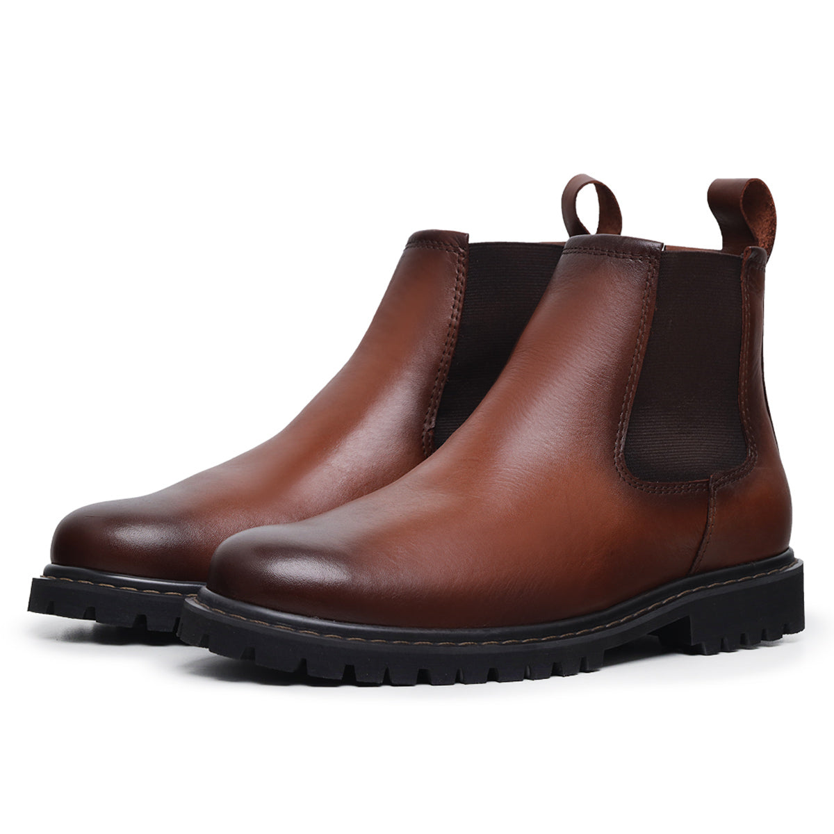 Cognac Thomas Leather Lug Sole Chelsea Boots