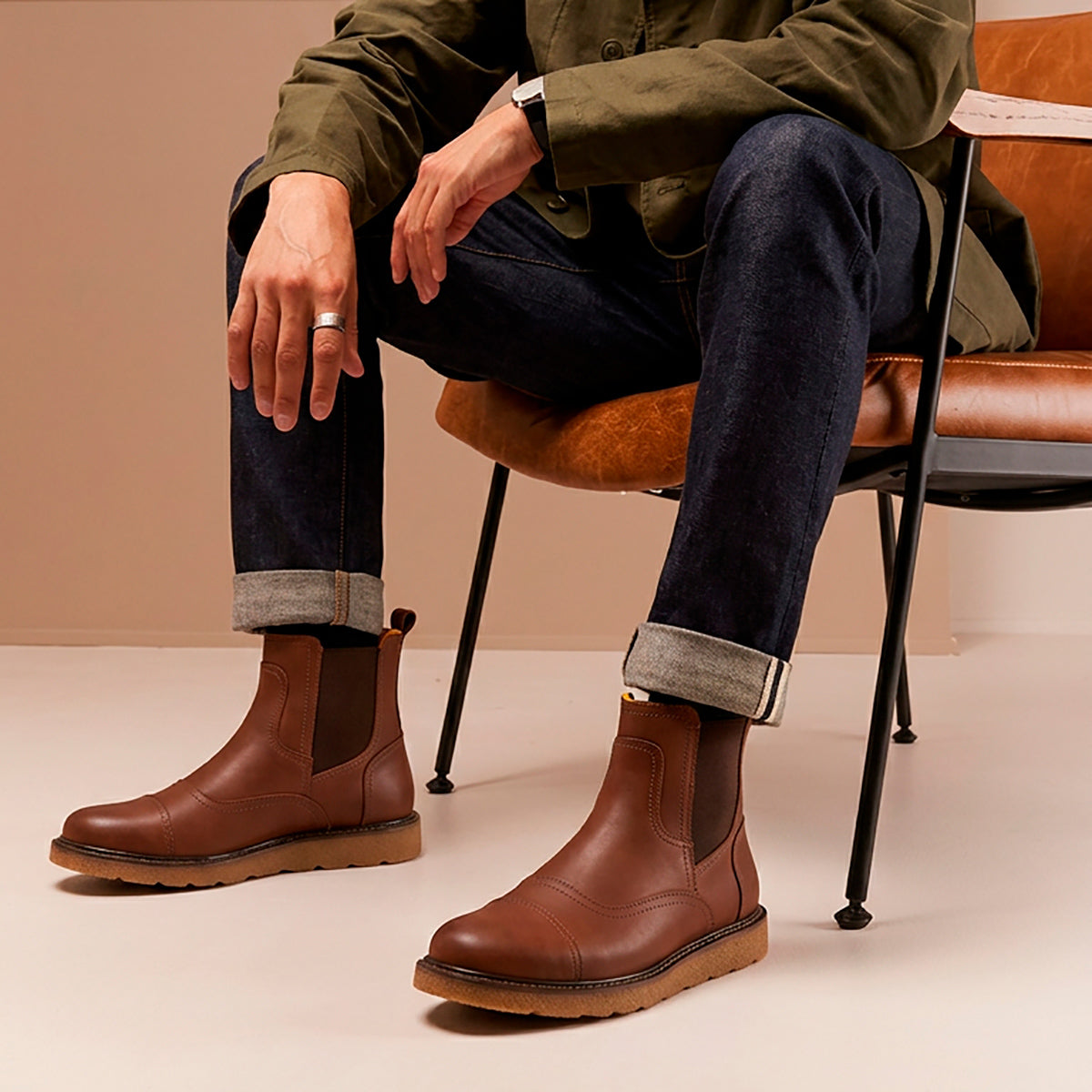 Chestnut Mason Leather Chelsea Boots