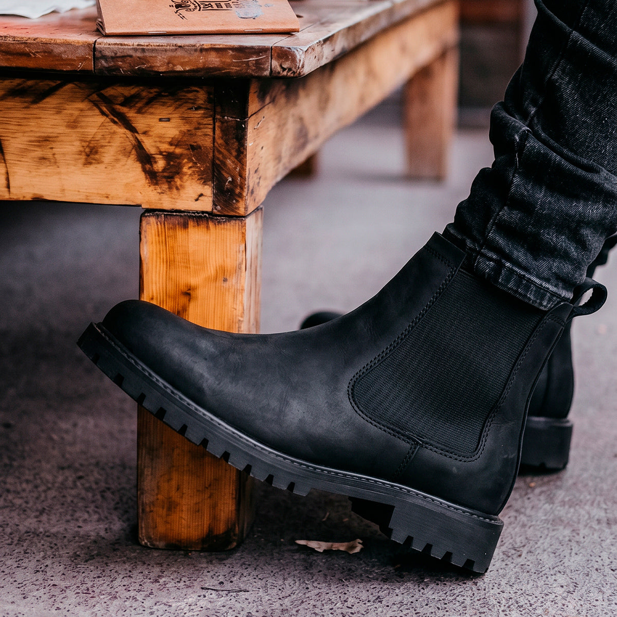 Black Thomas Leather Lug Sole Chelsea Boots