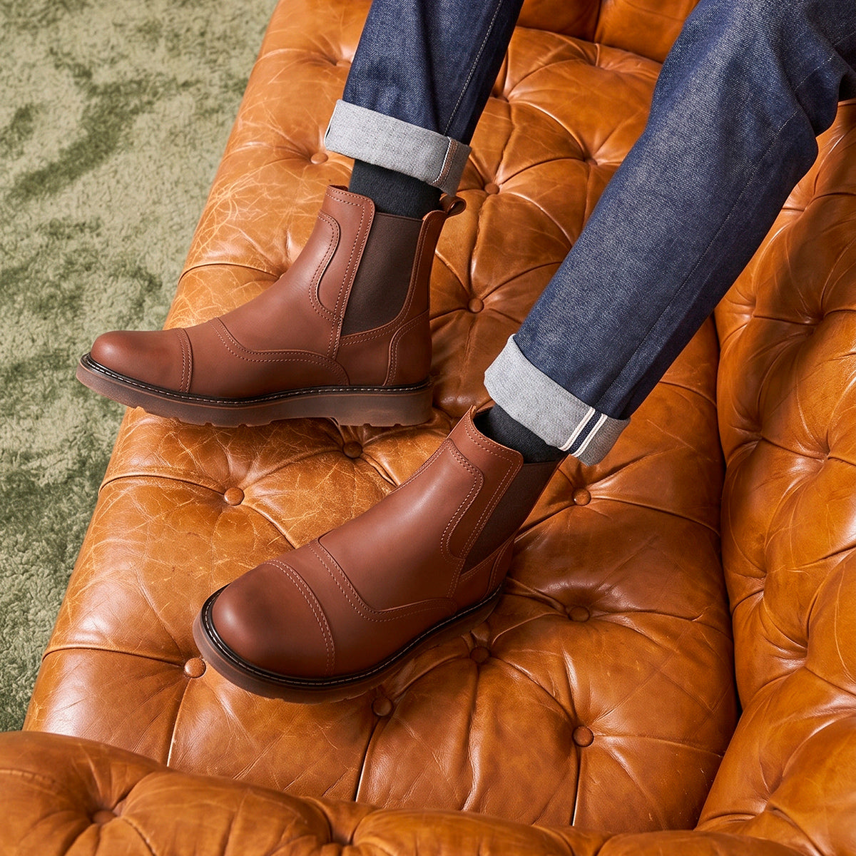 Chestnut Mason Leather Chelsea Boots