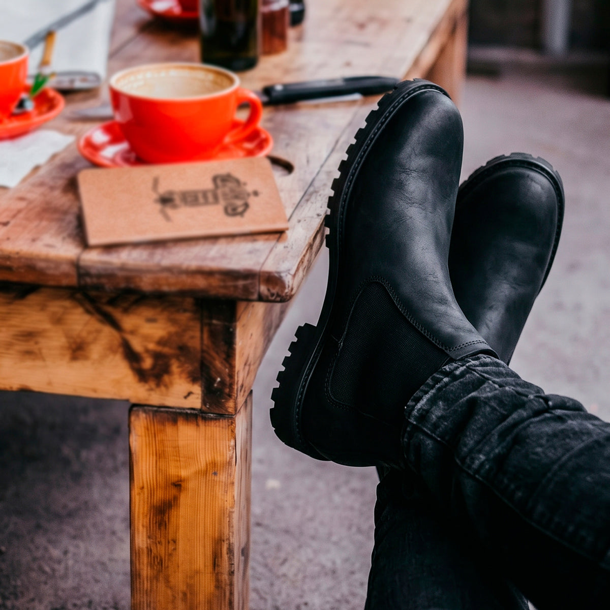 Black Thomas Leather Lug Sole Chelsea Boots