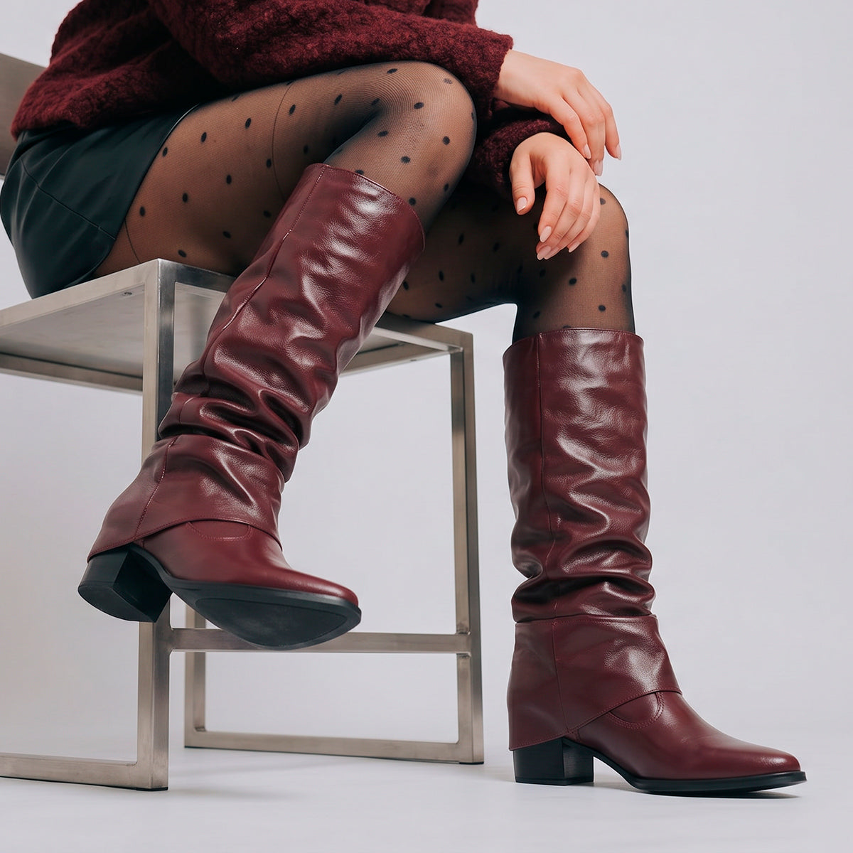 Burgundy Siena Leather Slouch Boots