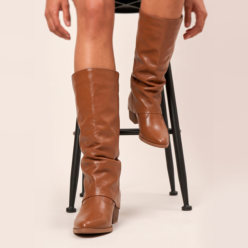 Cognac Siena Leather Slouch Boots