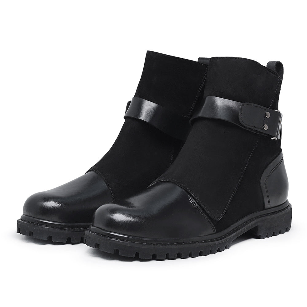 Black Vedder Leather Strap Boots