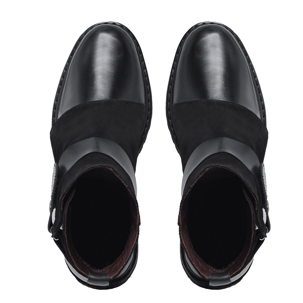 Black Vedder Leather Strap Boots