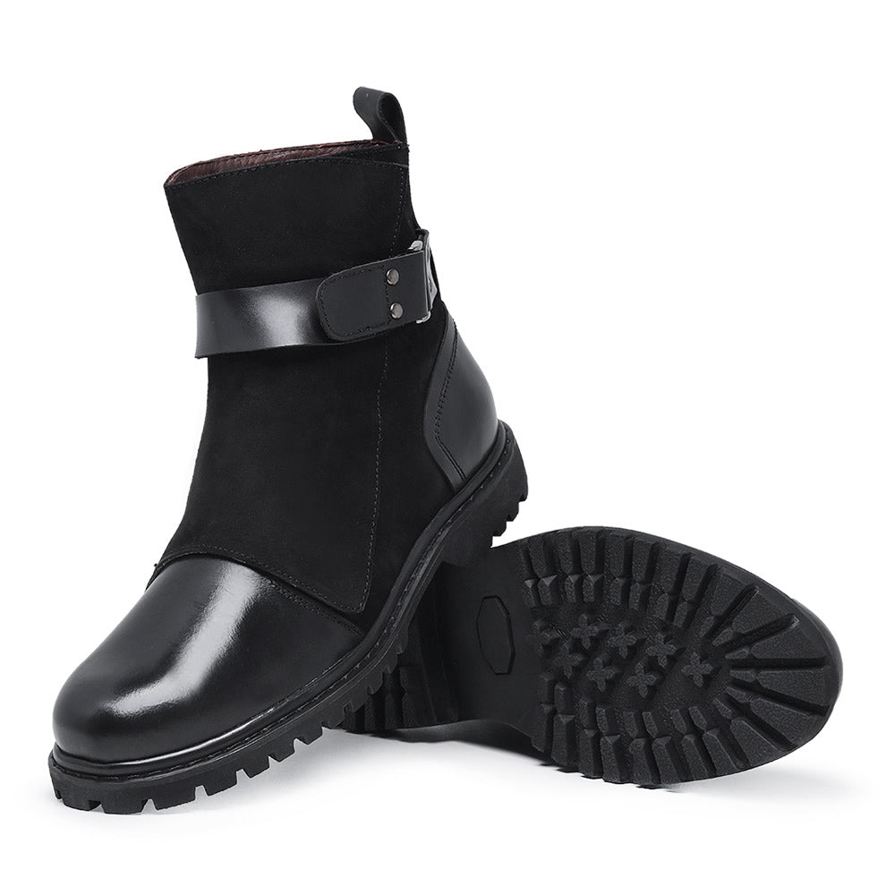 Black Vedder Leather Strap Boots
