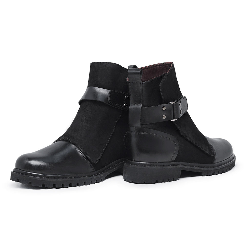 Black Vedder Leather Strap Boots