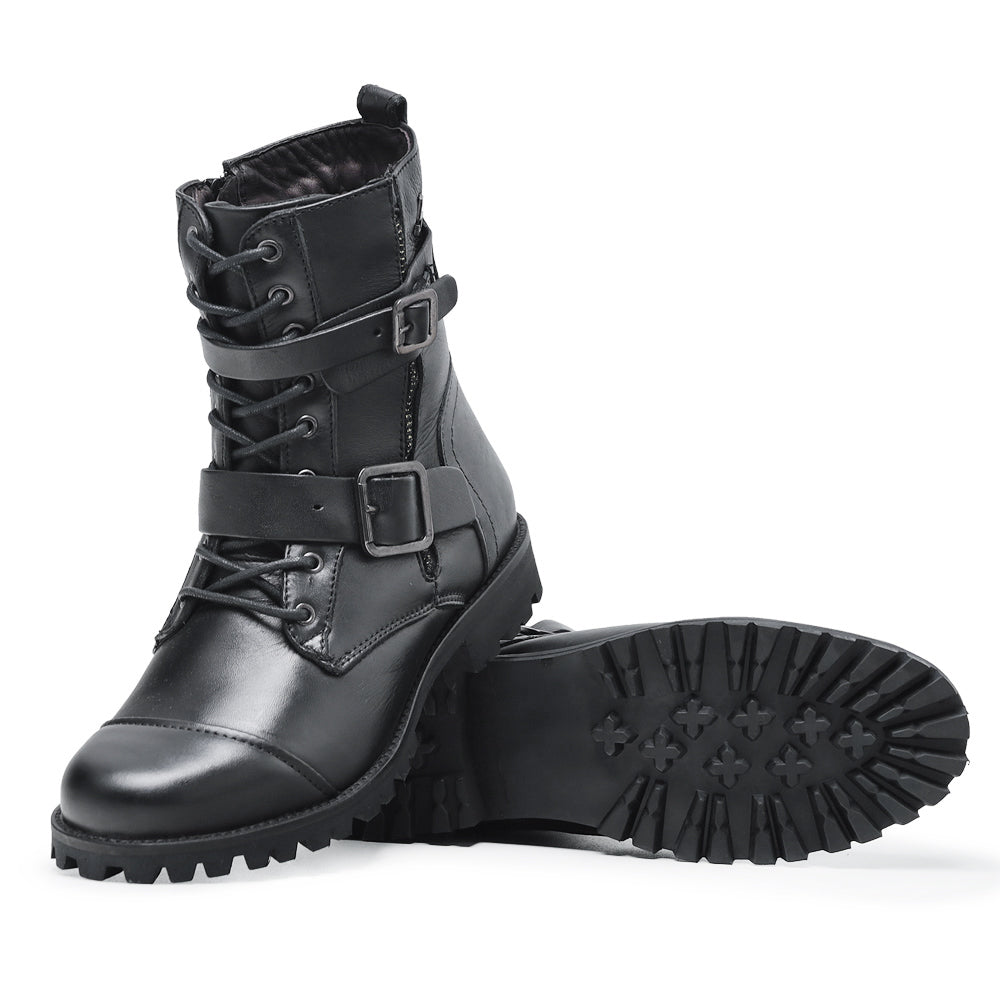 Black Zelda Leather Combat Boots