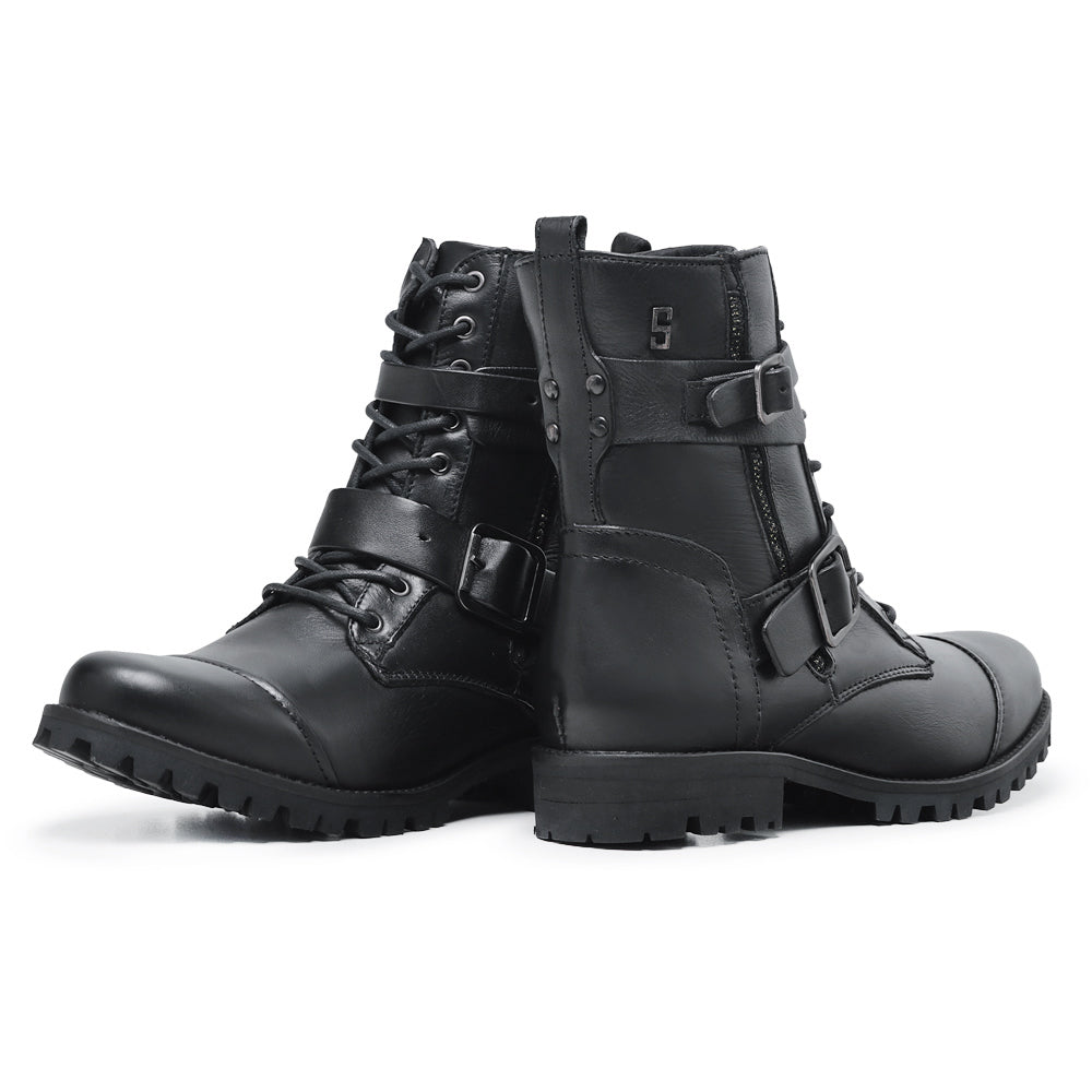 Black Zelda Leather Combat Boots