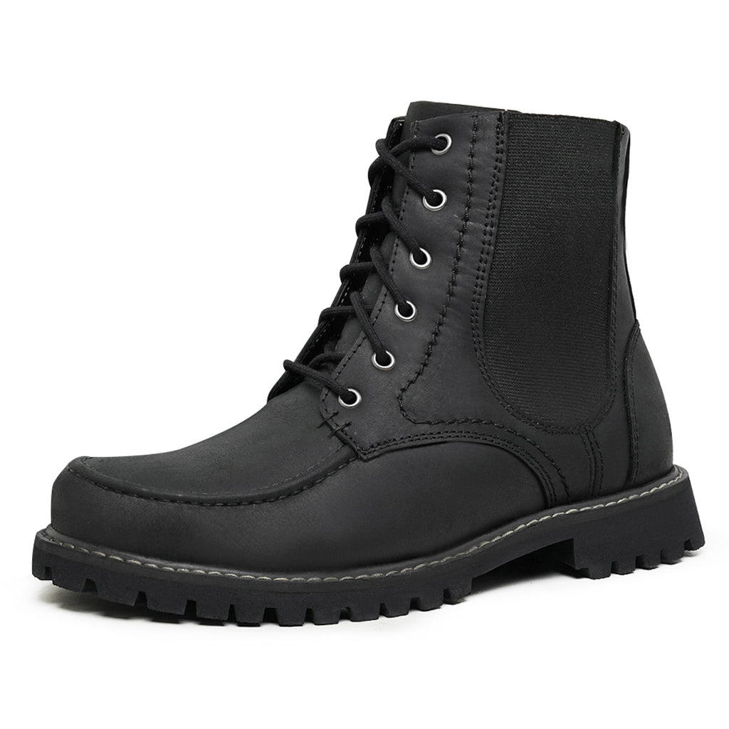 Black Ethan Leather Moc Toe Boots