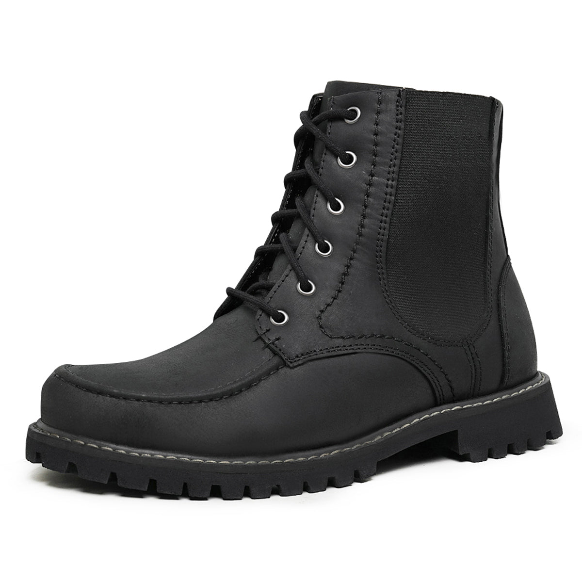 Black Ethan Leather Moc Toe Boots