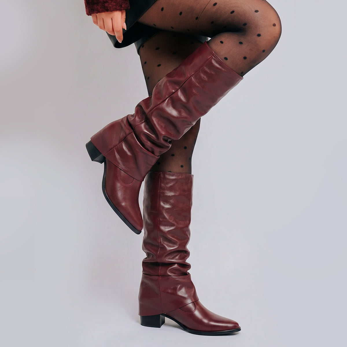 Burgundy Siena Leather Slouch Boots